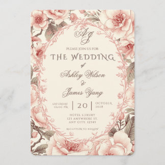 Invitación de boda floral botánica rosa elegante