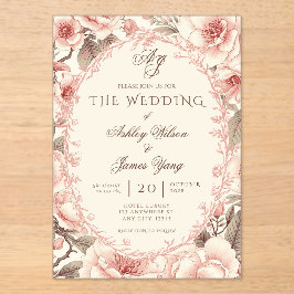 Invitación de boda floral botánica rosa elegante