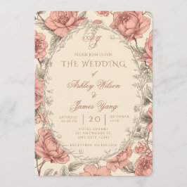 Invitación de boda floral botánica rosa elegante