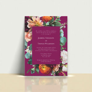 Invitación de boda floral botánica rosa profundo