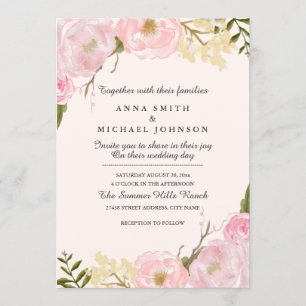 Invitación de boda floral botánica rubor rosa