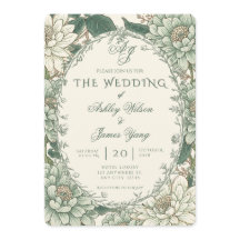Invitación de boda floral botánica verde salvia