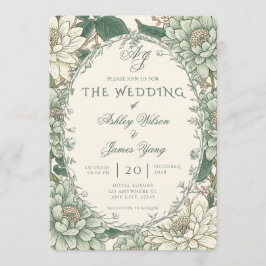 Invitación de boda floral botánica verde salvia