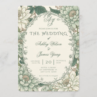Invitación de boda floral botánica verde salvia
