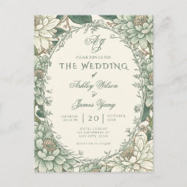Invitación de boda floral botánica verde salvia