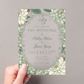 Invitación de boda floral botánica verde salvia