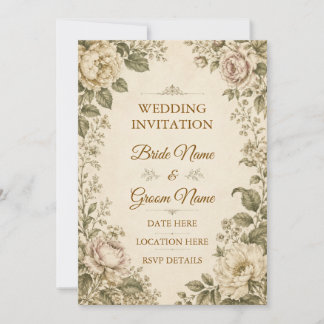 Invitación de boda floral botánica vintage