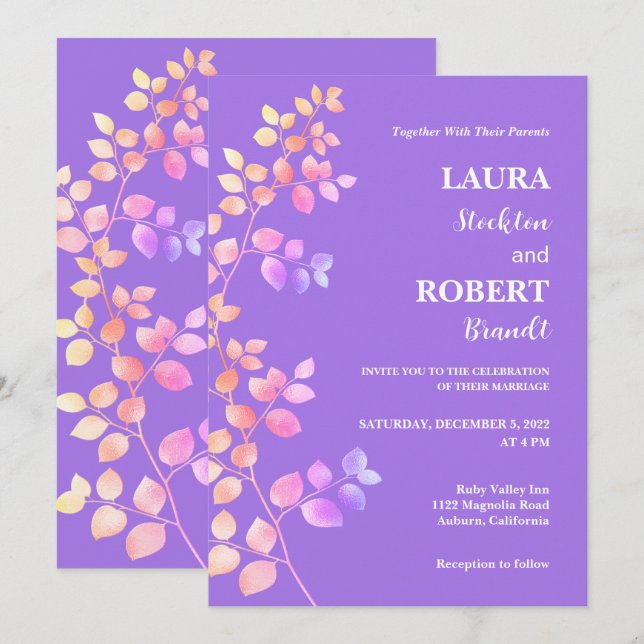 Invitación de boda floral brillante moderna (Anverso / Reverso)