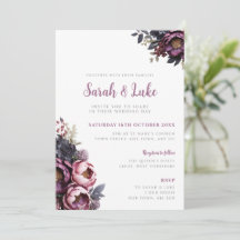 Invitación de boda floral burdeos ciruela