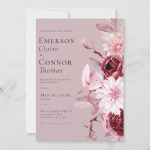 Invitación de boda floral burdeos mauve moderna