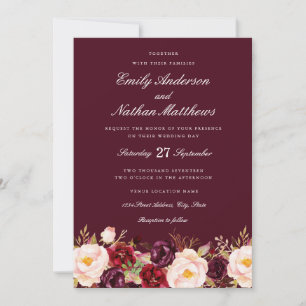 Invitación de boda floral Burgundy Marsala