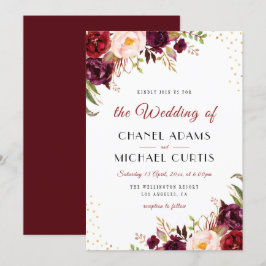 invitación de boda floral burgundy marsala