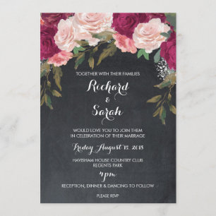 Invitación de boda floral cartón burgundy