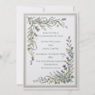 Invitación de boda floral celta plateada