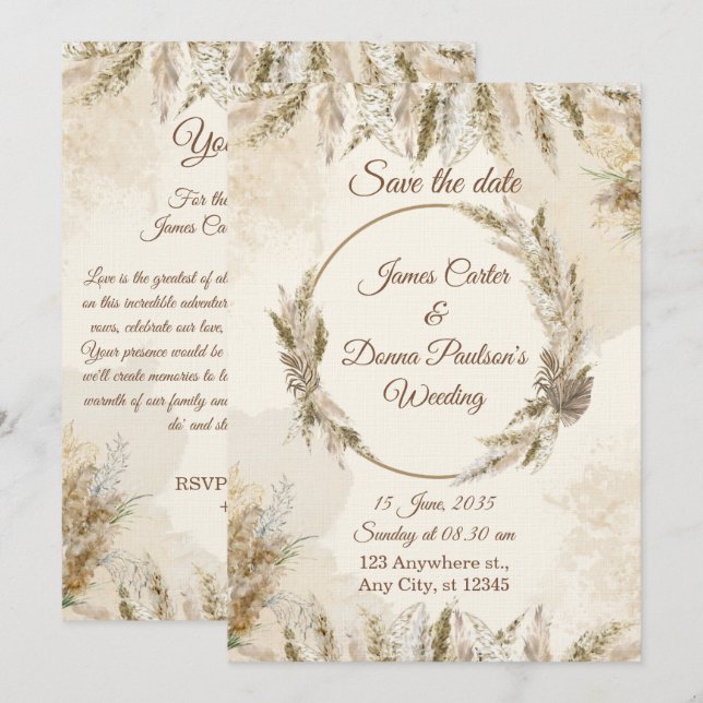 Invitación de boda floral chic – Tarjeta moderna (Anverso / Reverso)