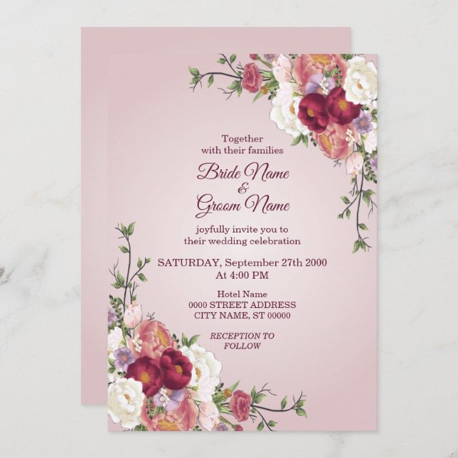 Invitación de boda floral colorida (Anverso / Reverso)
