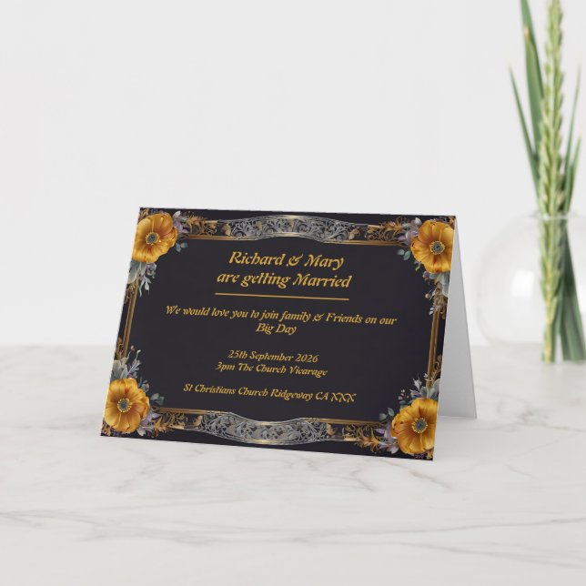Invitación de boda floral colorida doblada (Anverso)