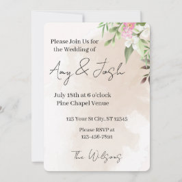 Invitación de boda floral con acuarela