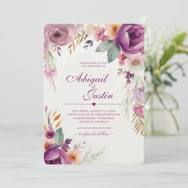 Invitación de Boda Floral con Acuarela (Anverso de pie)