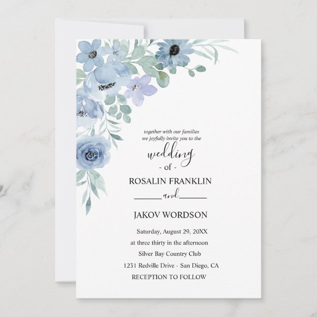 invitación de boda floral con acuarela  (Anverso)