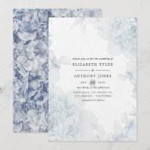 Invitación de boda floral con acuarela azul polvor