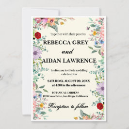 Invitación de boda floral con acuarela colorida –