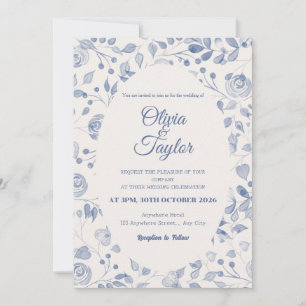 Invitación de Boda Floral con Acuarela de Azul Pol