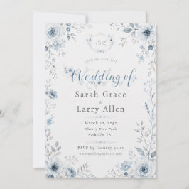 Invitación de Boda Floral con Acuarela de Azul Pol