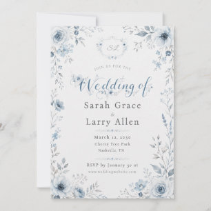Invitación de Boda Floral con Acuarela de Azul Pol