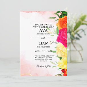Invitación de Boda Floral con Acuarela de Color Bu