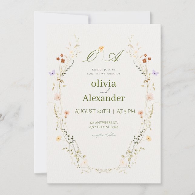 Invitación de Boda Floral con Acuarela de Lujo | E (Anverso)
