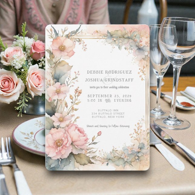 Invitación de boda floral con acuarela de melocotó (Subido por el creador)