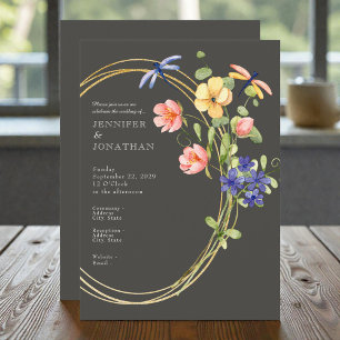 Invitación de boda floral con acuarela de primaver