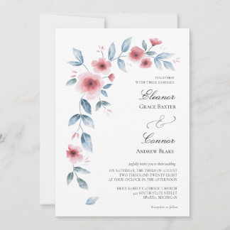 Invitación de boda floral con acuarela de rosa pol