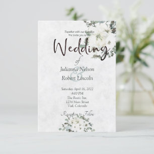 Invitación de boda floral con acuarela marfil