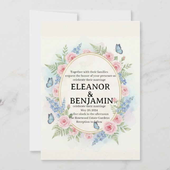 Invitación de Boda Floral con Acuarela Personaliza (Anverso)