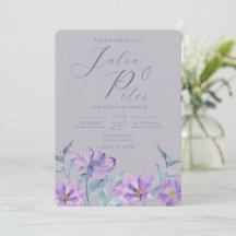 Invitación de boda floral con acuarela púrpura