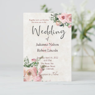 Invitación de boda floral con acuarela rosa