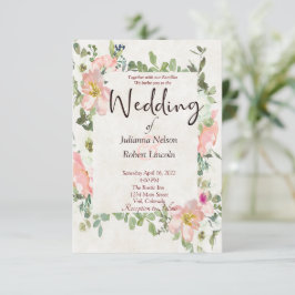 Invitación de boda floral con acuarela rosa bonita