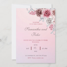 Invitación de boda floral con acuarela rosa bonita