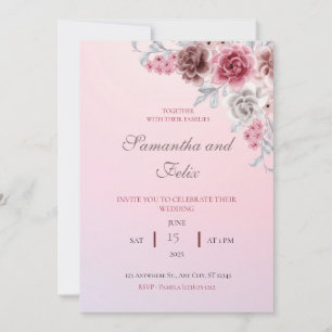 Invitación de boda floral con acuarela rosa bonita