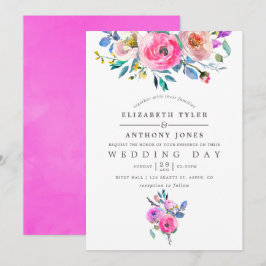 Invitación de boda floral con acuarela rosa calien