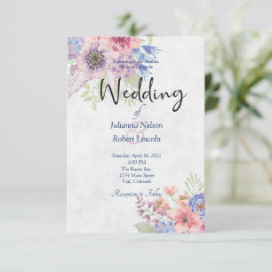 Invitación de boda floral con acuarela rosa y azul