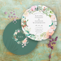 Invitación de boda floral con acuarela verde