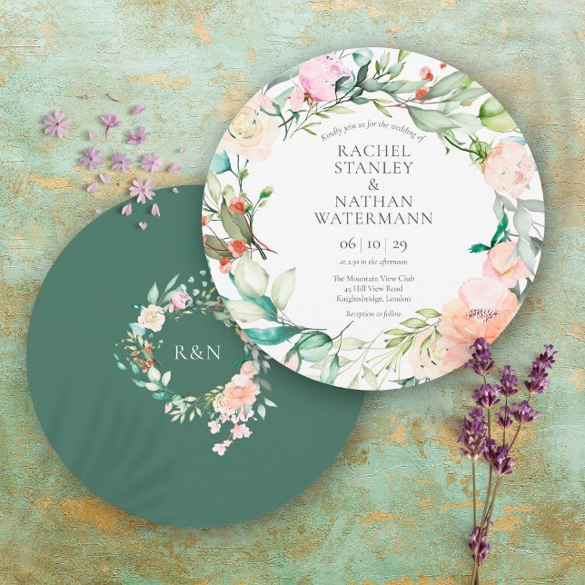 Invitación de boda floral con acuarela verde (Subido por el creador)
