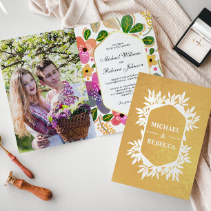 Invitación de Boda Floral con Acuarela Vibrante y
