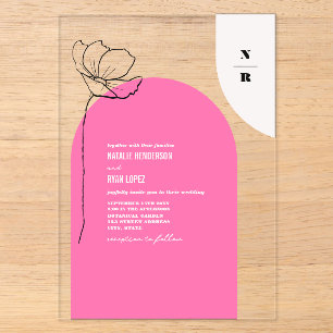 Invitación de boda floral con arco rosa monograma