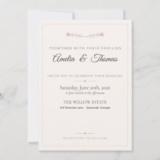 Invitación de boda floral con arte de línea boho d