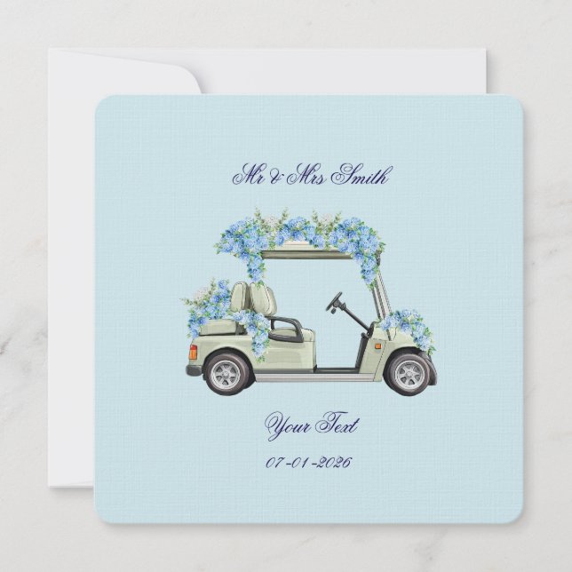 Invitación de Boda Floral con Carrito de Golf de H (Anverso)