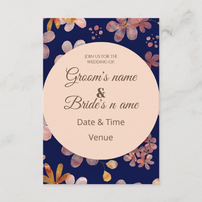 Invitación de boda floral con círculo chic (Anverso)